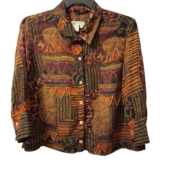 Coldwater Creek Womens Sz  PXL Button-Up Shirt brown multi blouse shirt - Picture 1 of 12
